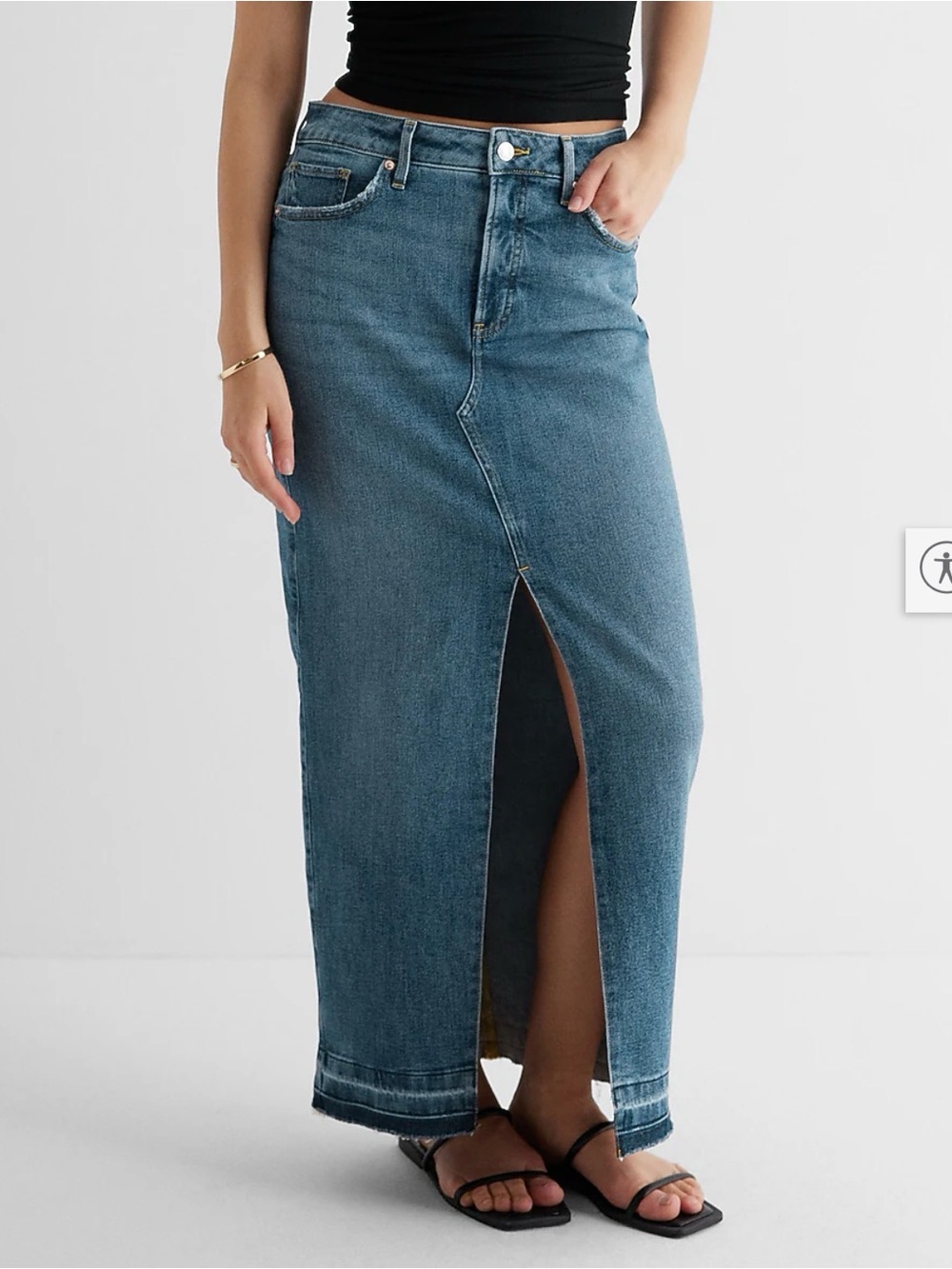 Express High Waisted Drop Hem Front Slit Maxi Denim Skirt - like new!
